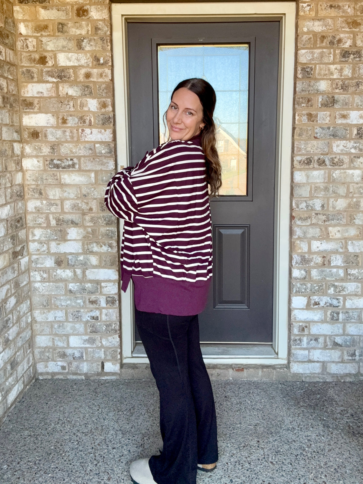 Striped Mock Neck Sweatshirt