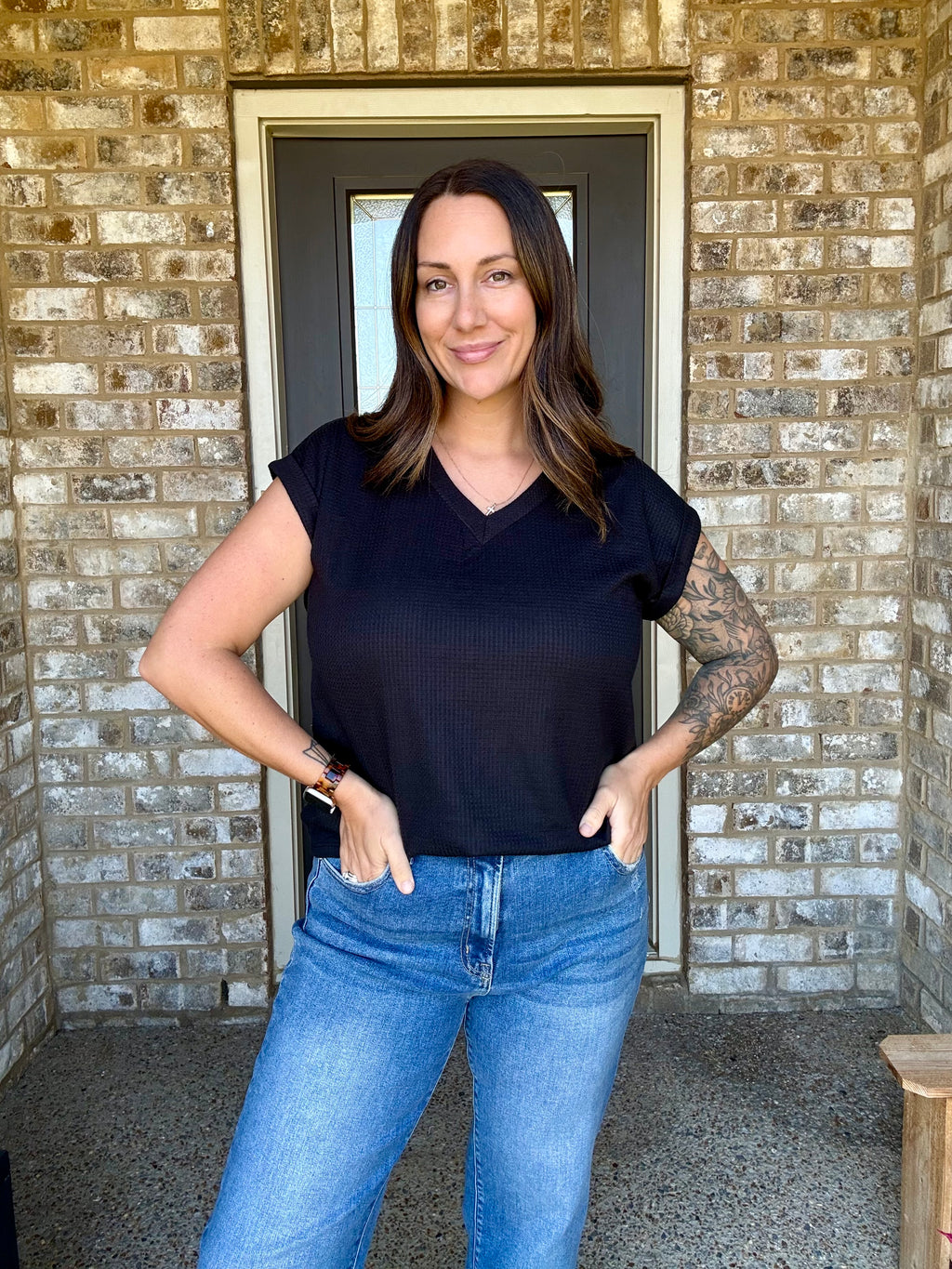 Soft Skies Waffle V Neck