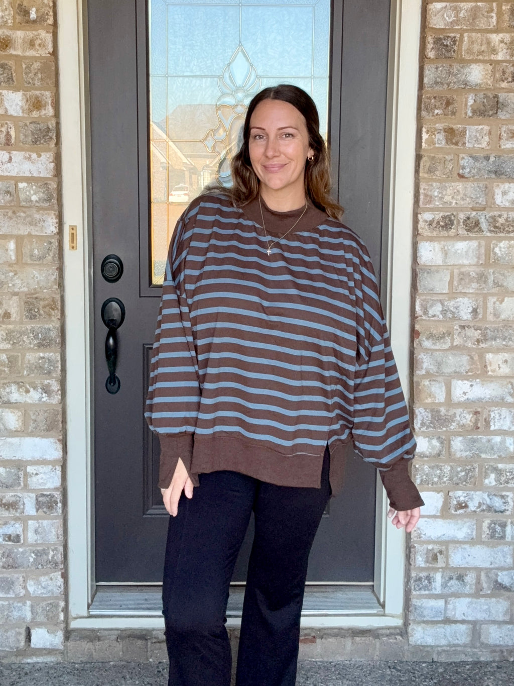 Striped Mock Neck Sweatshirt