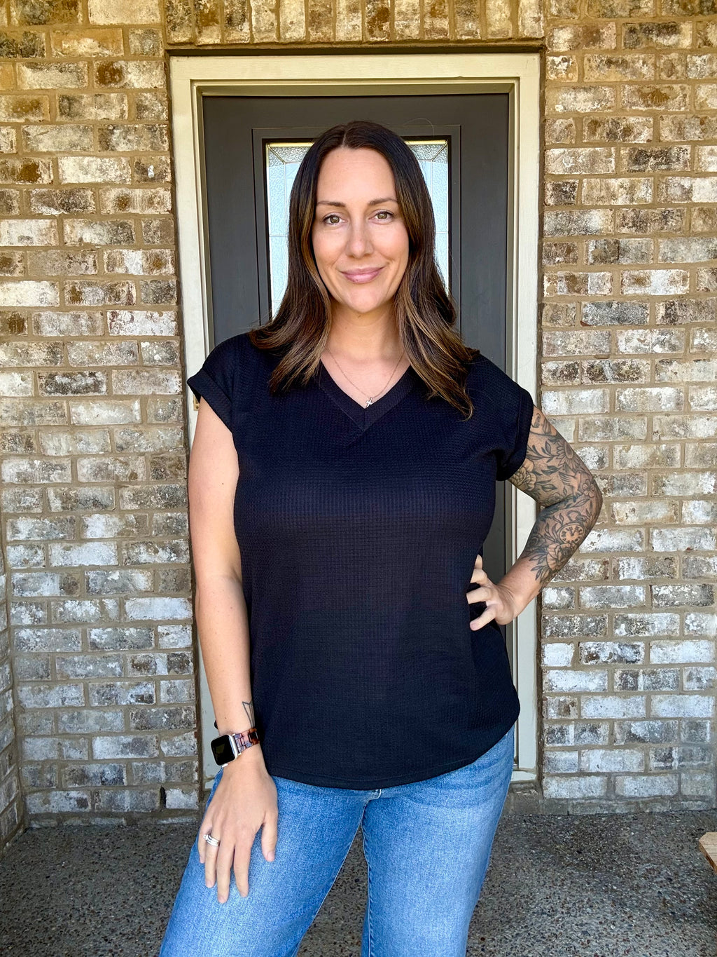 Soft Skies Waffle V Neck