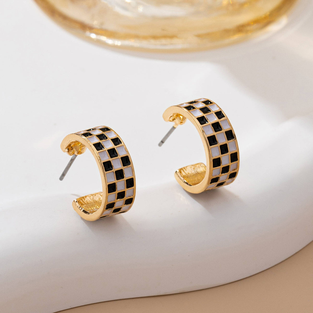 Checkered Hoop Earring Set