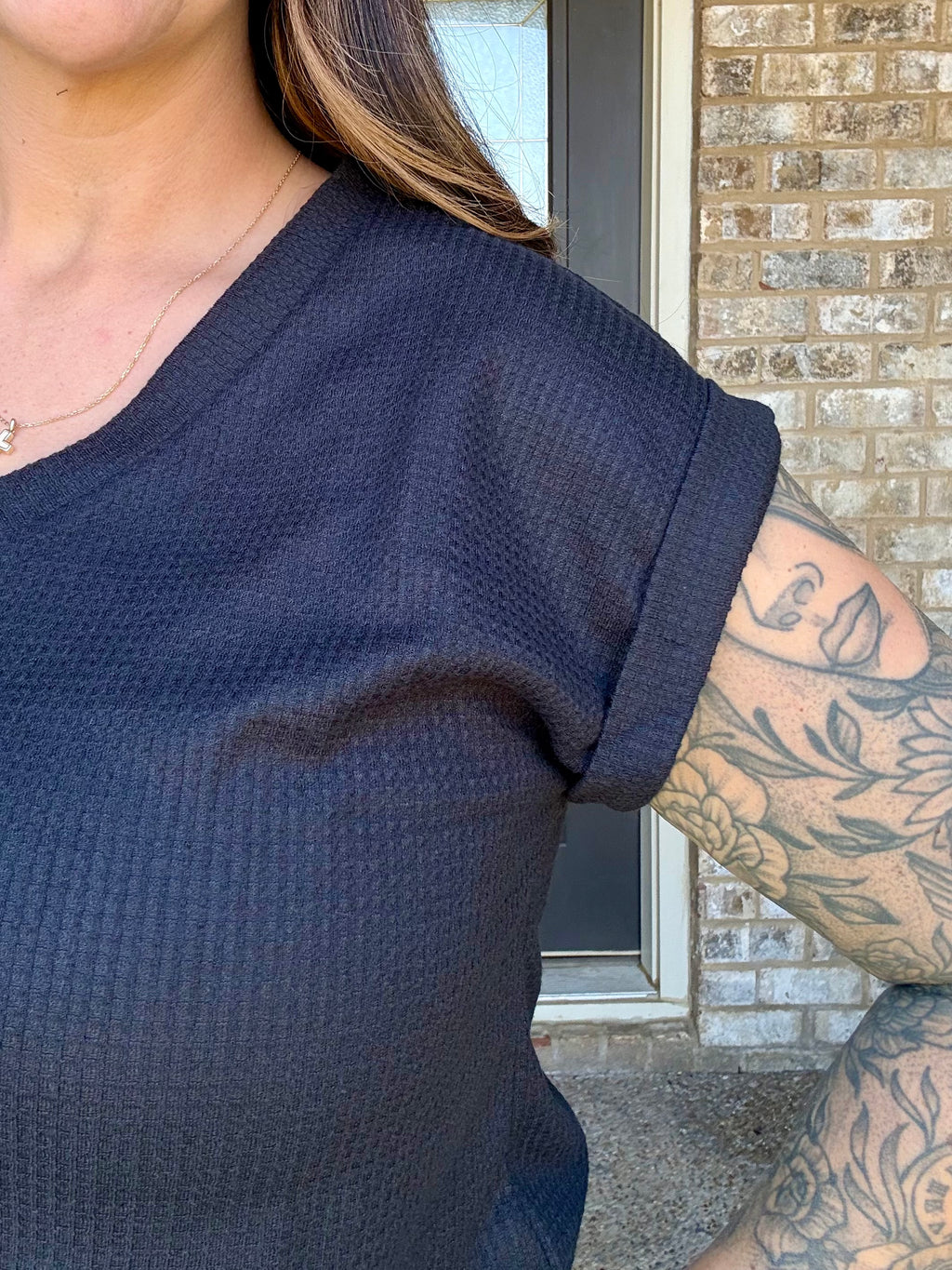 Soft Skies Waffle V Neck