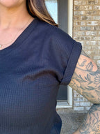 Soft Skies Waffle V Neck