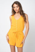 Very J Button Down Cinch Waist Romper