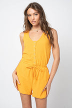 Very J Button Down Cinch Waist Romper