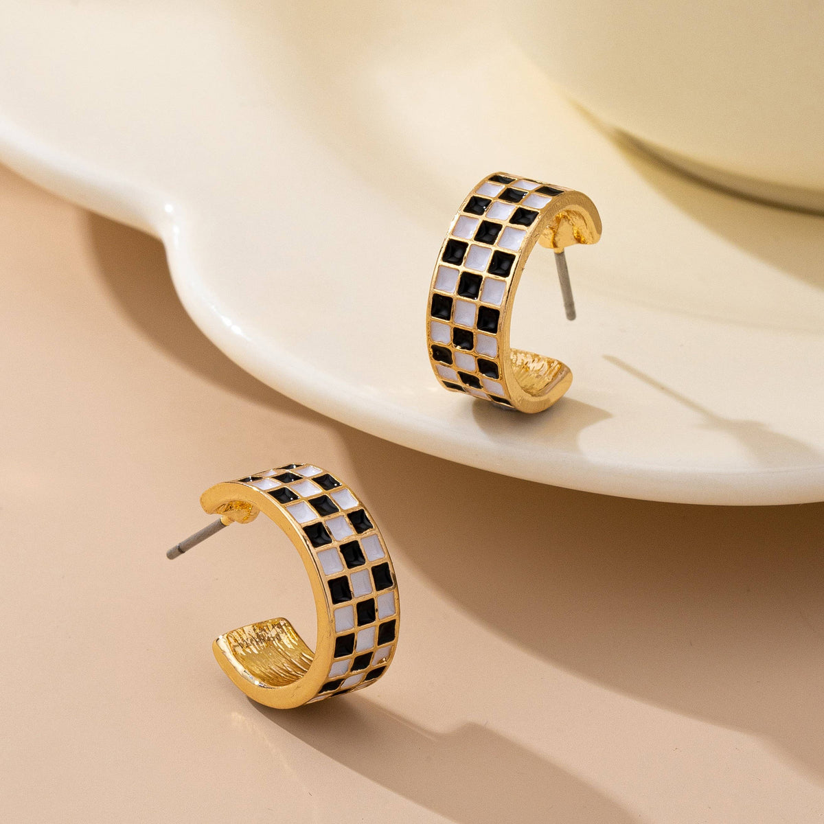 Checkered Hoop Earring Set