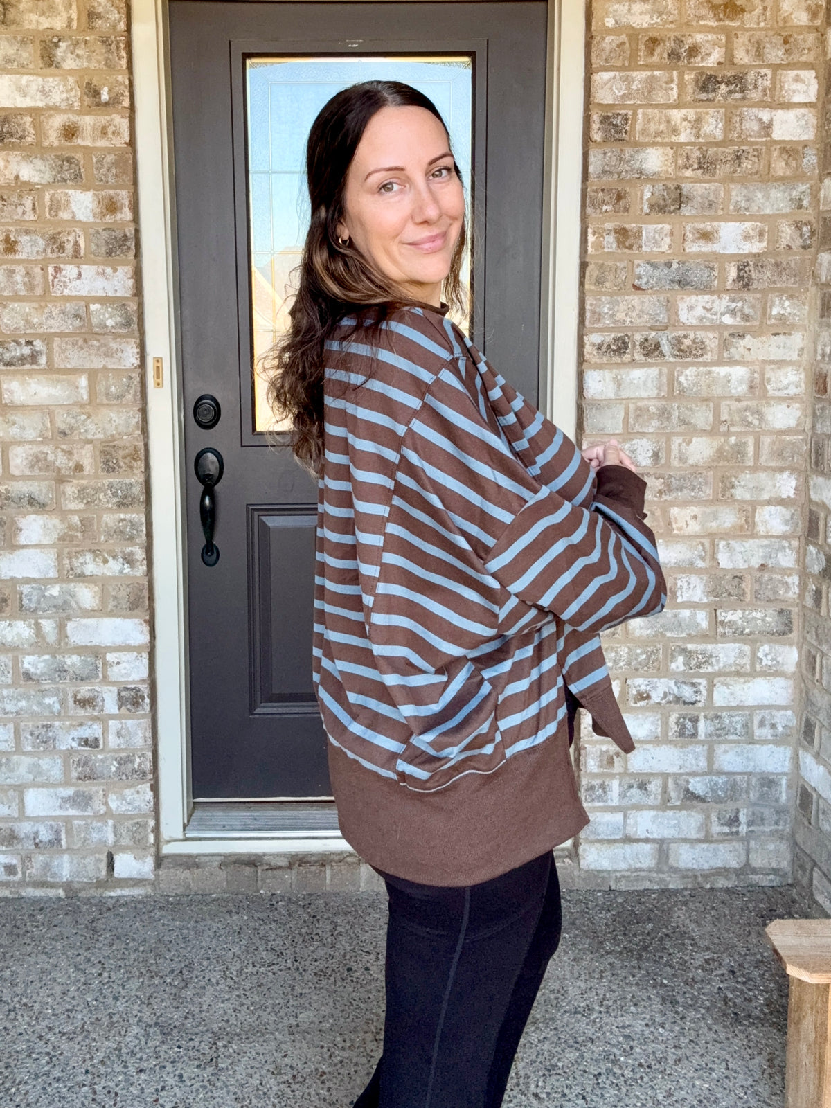 Striped Mock Neck Sweatshirt