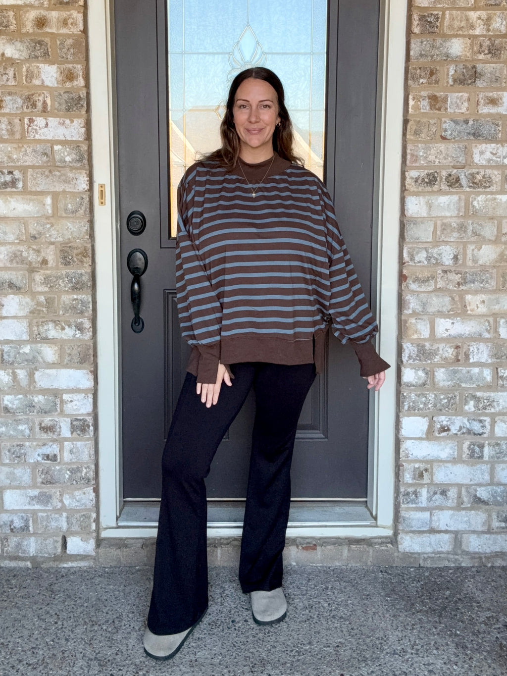 Striped Mock Neck Sweatshirt