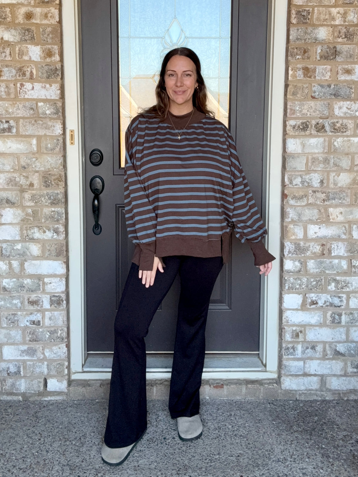Striped Mock Neck Sweatshirt