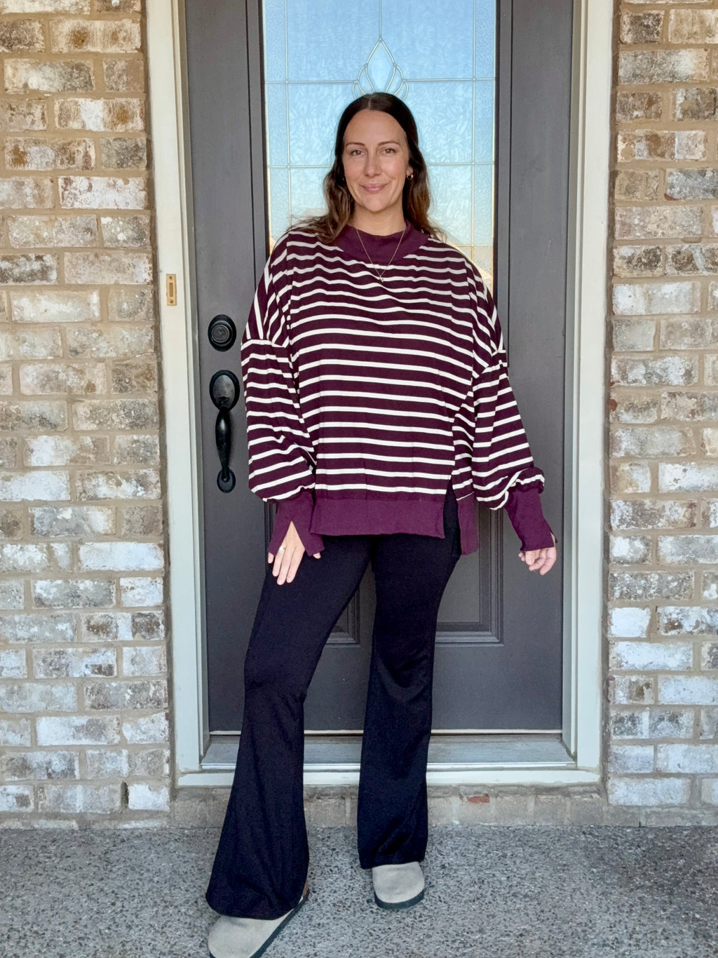 Striped Mock Neck Sweatshirt