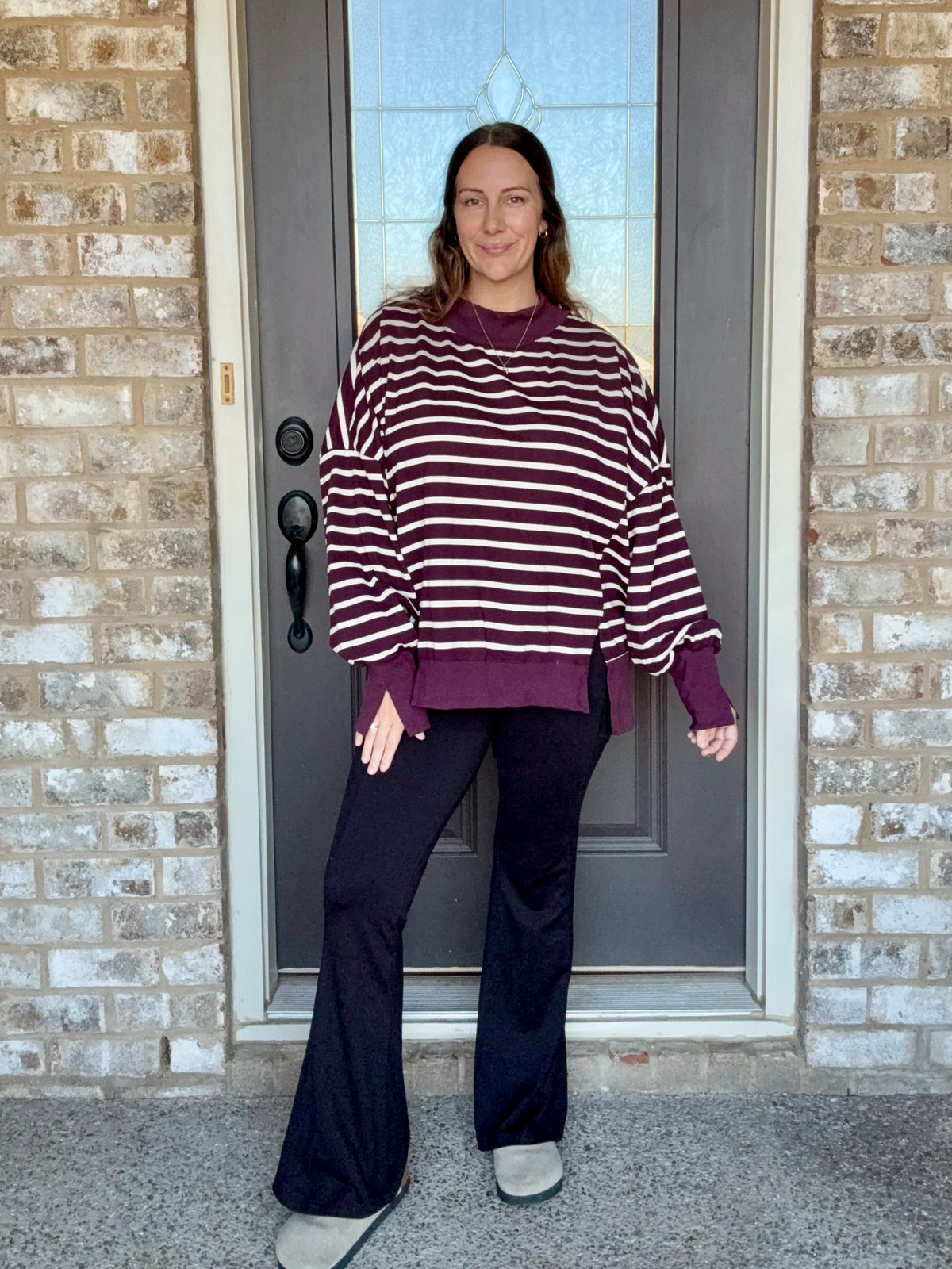 Striped Mock Neck Sweatshirt