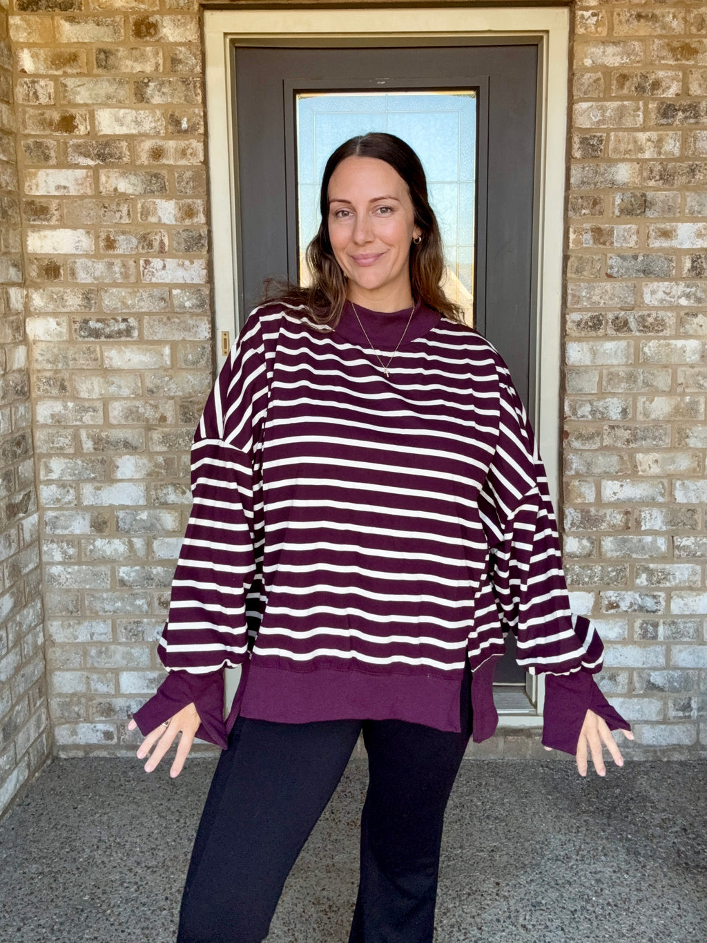 Striped Mock Neck Sweatshirt