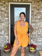 Very J Button Down Cinch Waist Romper
