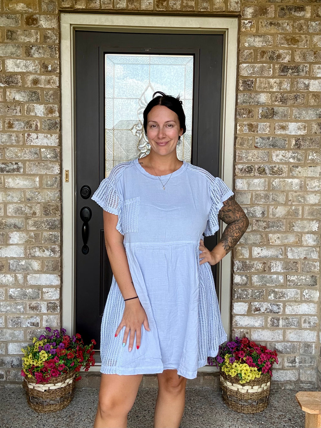 Waffle Knit Lace Detail Dress