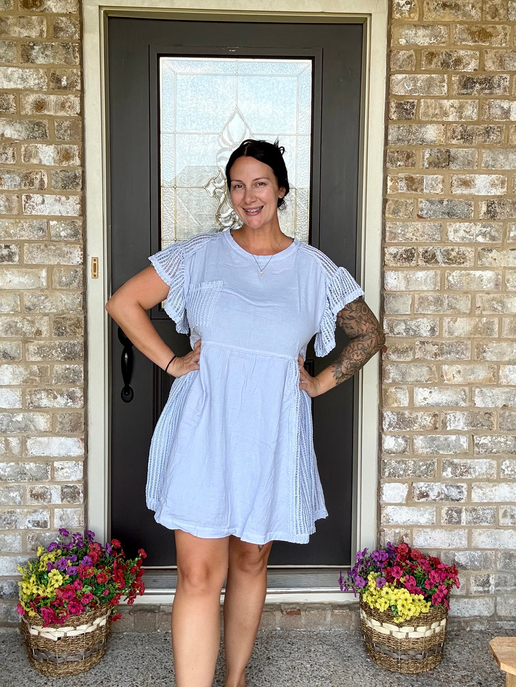 Waffle Knit Lace Detail Dress