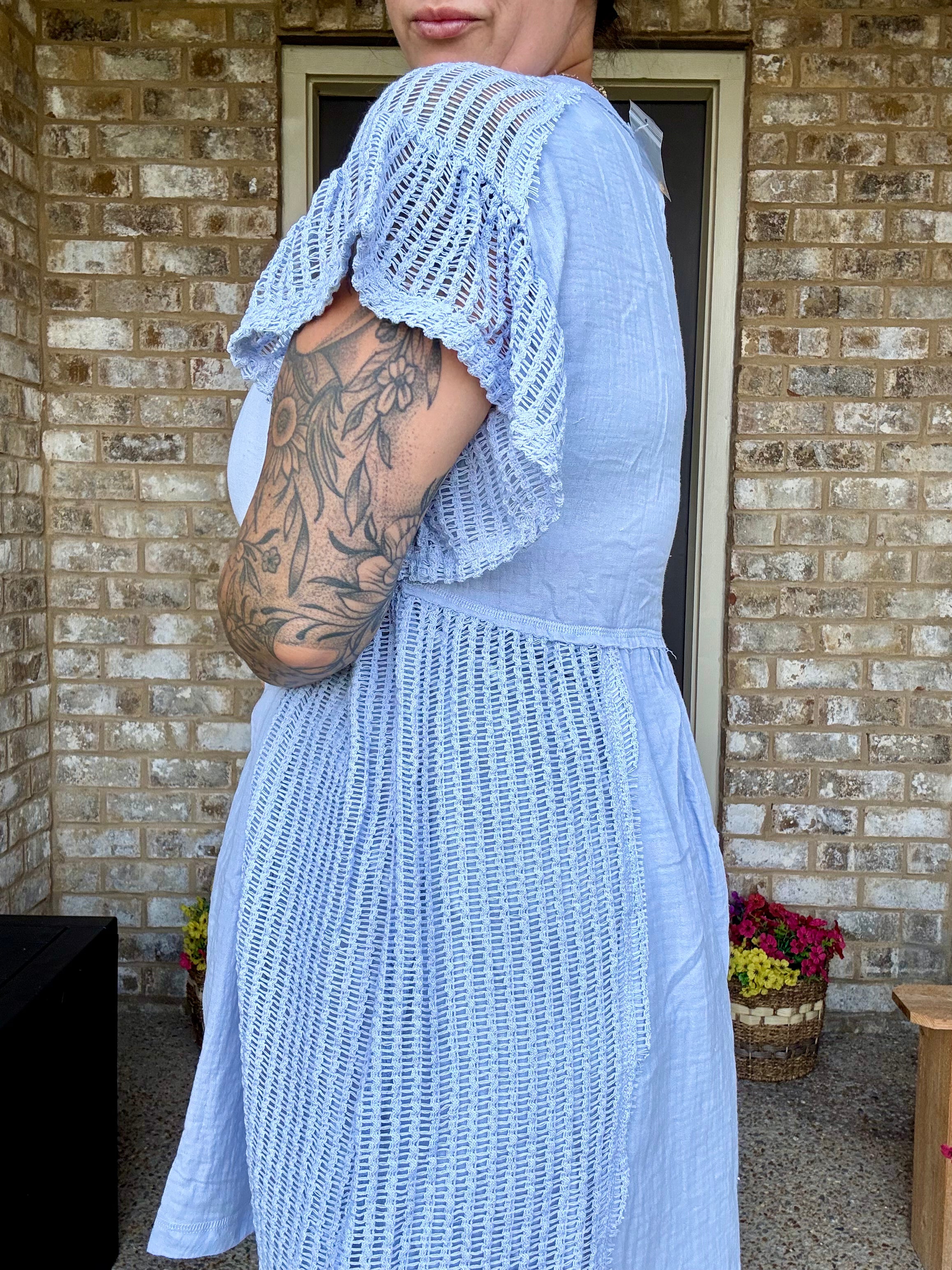 Waffle Knit Lace Detail Dress