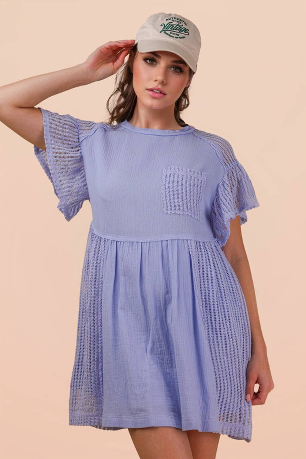 Waffle Knit Lace Detail Dress
