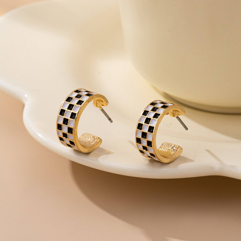 Checkered Hoop Earring Set