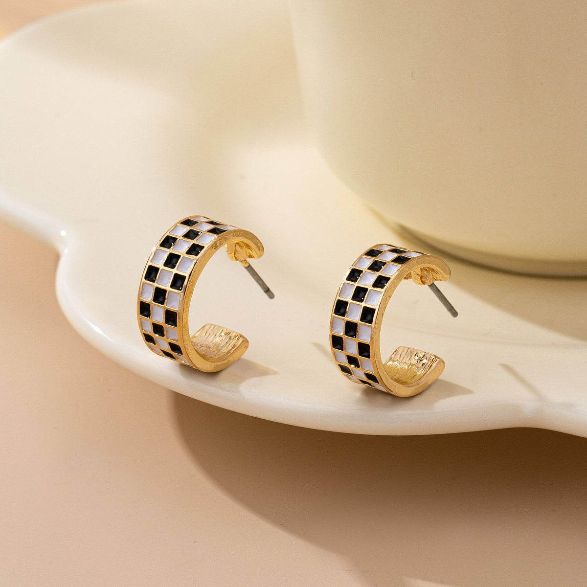 Checkered Hoop Earring Set